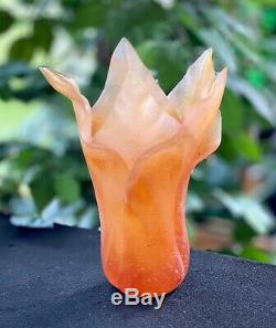 Daum Tulip Vase Pate de Verre Crystal- Amber 9 Mint Signed Authentic