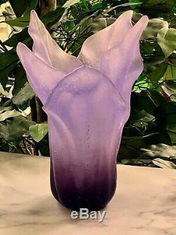 Daum Tulip Vase Pate de Verre Crystal- Lilac 9 Signed Authentic