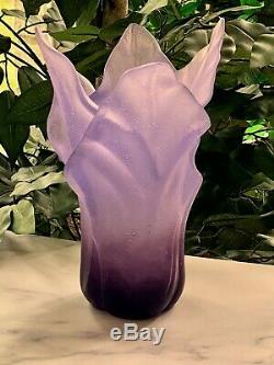 Daum Tulip Vase Pate de Verre Crystal- Lilac 9 Signed Authentic