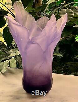 Daum Tulip Vase Pate de Verre Crystal- Lilac 9 Signed Authentic