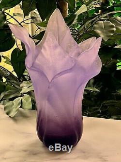 Daum Tulip Vase Pate de Verre Crystal- Lilac 9 Signed Authentic