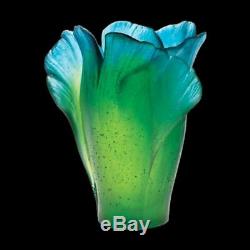 Daum Vase Floral Ginkgo 03410 Green and Blue NEW
