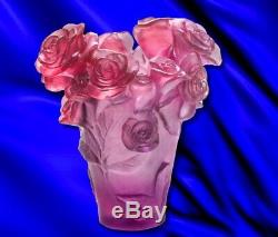 Daum Vase Passion Crystal Roses Pink ART GLASS MADE IN FRANCE
