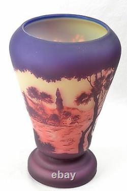 DeVez French Cameo Scenic Town by Lake Vase, 1920's