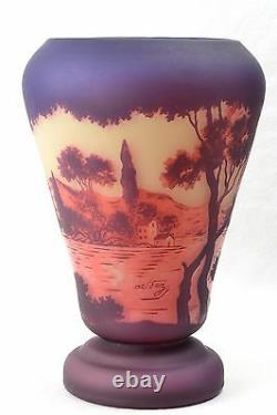 DeVez French Cameo Scenic Town by Lake Vase, 1920's