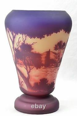 DeVez French Cameo Scenic Town by Lake Vase, 1920's