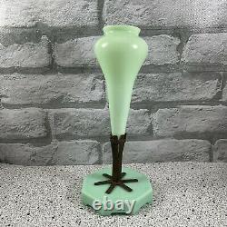 Early 1900s French Jadeite/Jadite Epergne Vase Uranium/Vaseline Glass