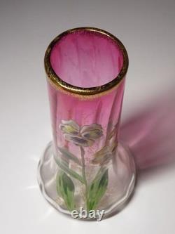 Early 20Th Century French Antique Gold Red Glass Enamel Violet Vase Flower