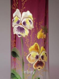 Early 20Th Century French Antique Gold Red Glass Enamel Violet Vase Flower