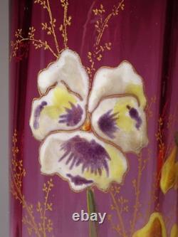 Early 20Th Century French Antique Gold Red Glass Enamel Violet Vase Flower