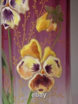 Early 20Th Century French Antique Gold Red Glass Enamel Violet Vase Flower