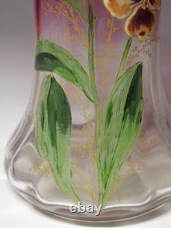 Early 20Th Century French Antique Gold Red Glass Enamel Violet Vase Flower