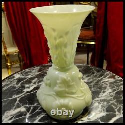 Early 20th Cent. French Art Nouveau Yellow Opaline Glass Floral/Leaf Motifs Vase