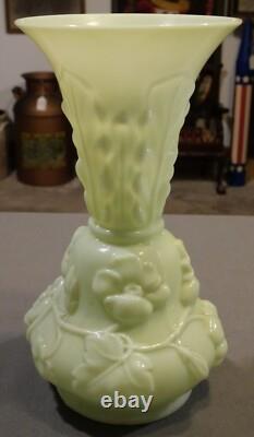 Early 20th Cent. French Art Nouveau Yellow Opaline Glass Floral/Leaf Motifs Vase