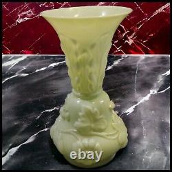 Early 20th Century French Art Nouveau Opaline Glass Floral/Leaf Motifs Vase