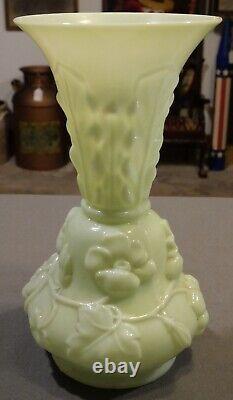 Early 20th Century French Art Nouveau Opaline Glass Floral/Leaf Motifs Vase