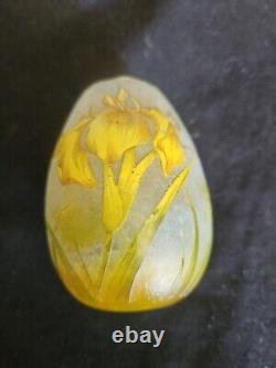 Early Daum art glass Yellow Iris broken egg cabinet vase. Original