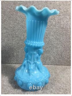 Early French Blue Opaline Milk Glass Vase Portieux Vallerysthal PV ruffled top