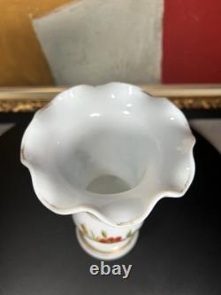 Elegant 19th Century French Hand-Painted White Opaline Vase Floral Motif