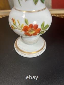 Elegant 19th Century French Hand-Painted White Opaline Vase Floral Motif