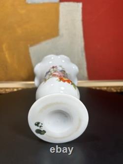 Elegant 19th Century French Hand-Painted White Opaline Vase Floral Motif
