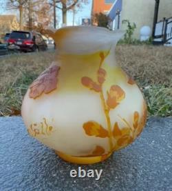 Elegant Pomegranate Shaped Emile Galle French 1900s Acid Etched Glass Vase