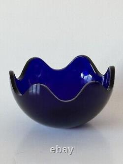 Elegant Saint Louis French Cobalt Blue Modern Art Glass Bowl Vase Vintage France