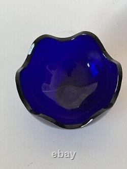 Elegant Saint Louis French Cobalt Blue Modern Art Glass Bowl Vase Vintage France