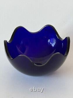 Elegant Saint Louis French Cobalt Blue Modern Art Glass Bowl Vase Vintage France