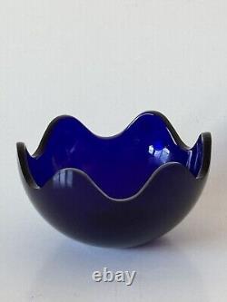 Elegant Saint Louis French Cobalt Blue Modern Art Glass Bowl Vase Vintage France