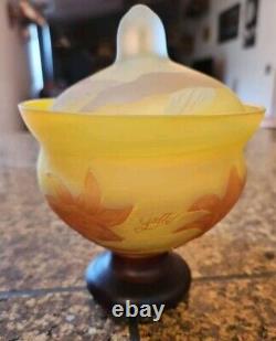 Emile Cameo Glass Vase Jar Lidded Signed Galle Art Florals Lilly Art Glass 4