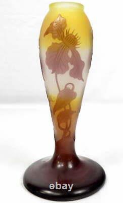 Emile Galle Art Nouveau Hand Blown Glass Vase Clematis Flower Footed 1900 French