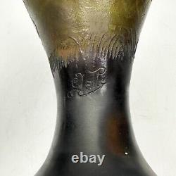 Emile Galle French Acid Etched 3 Layer Cameo Art Glass Vase Forest Scene c. 1900