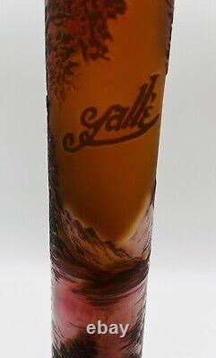 Emile Galle French Acid Etched 3 Layer Cameo Art Glass Vase REPRODUCTION Mint