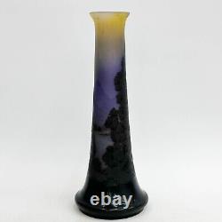 Emile Galle French Acid Etched Scenic Cameo Glass Vase circa 1880 cracked 18