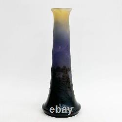 Emile Galle French Acid Etched Scenic Cameo Glass Vase circa 1880 cracked 18