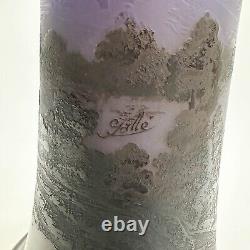Emile Galle French Acid Etched Scenic Cameo Glass Vase circa 1880 cracked 18