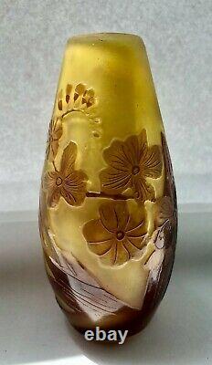 Emile Gallé French Art Glass Vase Gold+Chocolate Floral Pattern, SALE 20% OFF