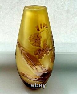 Emile Gallé French Art Glass Vase Gold+Chocolate Floral Pattern, SALE 20% OFF