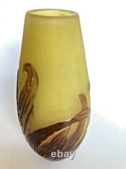 Emile Gallé French Art Glass Vase Gold+Chocolate Floral Pattern, SALE 20% OFF