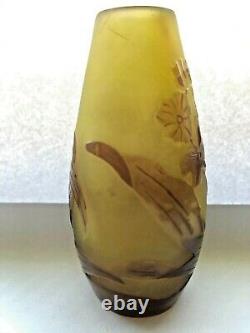 Emile Gallé French Art Glass Vase Gold+Chocolate Floral Pattern, SALE 20% OFF