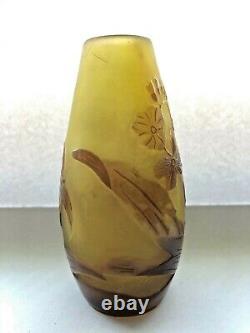 Emile Gallé French Art Glass Vase Gold+Chocolate Floral Pattern, SALE 20% OFF