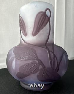 Emile Galle French Vase Cameo Glass Authentic Signed Gallé 3.5 Authentic Orig