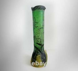 Emile Galle French cameo glass pitcher in green with iris decoration