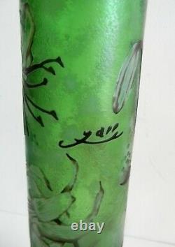 Emile Galle French cameo glass pitcher in green with iris decoration