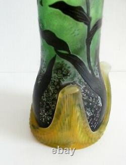 Emile Galle French cameo glass pitcher in green with iris decoration