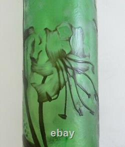 Emile Galle French cameo glass pitcher in green with iris decoration