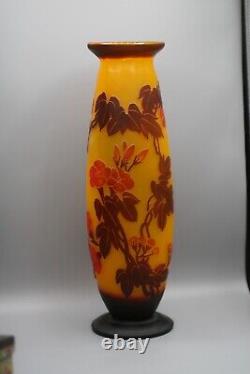 Emile Galle Reproduction ART NOUVEAU 14 LARGE CAMEO FLORAL VASE ART GLASS Z1