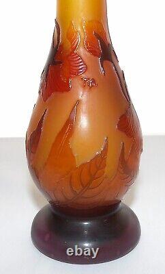 Emile Galle TIP orange Cameo Glass bud Vase w poppies Design Floral Art Nouveau