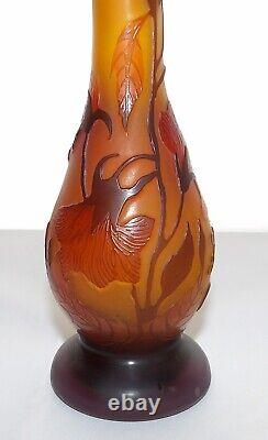 Emile Galle TIP orange Cameo Glass bud Vase w poppies Design Floral Art Nouveau